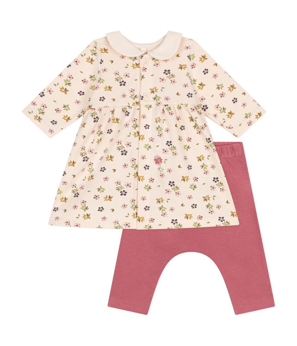 Petit Bateau - 2pc-Set - Babies' Cotton Dress And Leggings - Pink/Red