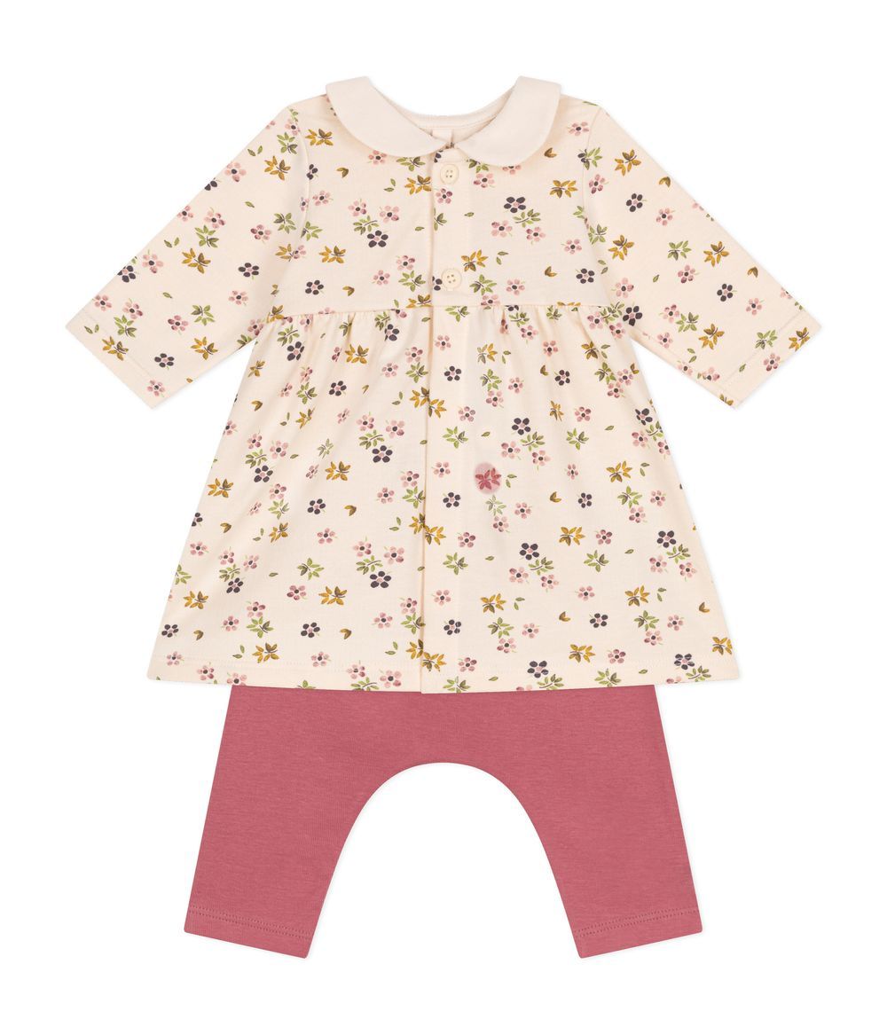 Petit Bateau - 2pc-Set - Babies' Cotton Dress And Leggings - Pink/Red