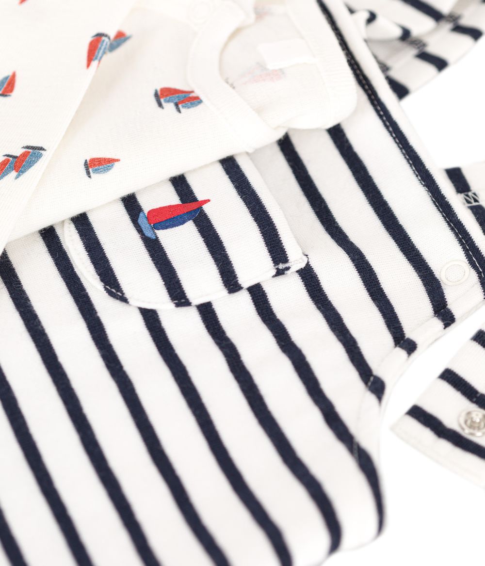 Petit Bateau - 2pc-Set - Babies' Dungarees And Bodysuit - Marshmallow/Smoking White/Blue