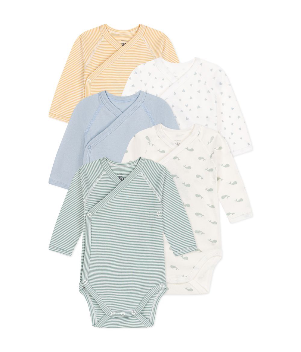 Petit Bateau - 5pc-Set - Babies' Long Sleeved Wrap Over Bodysuits