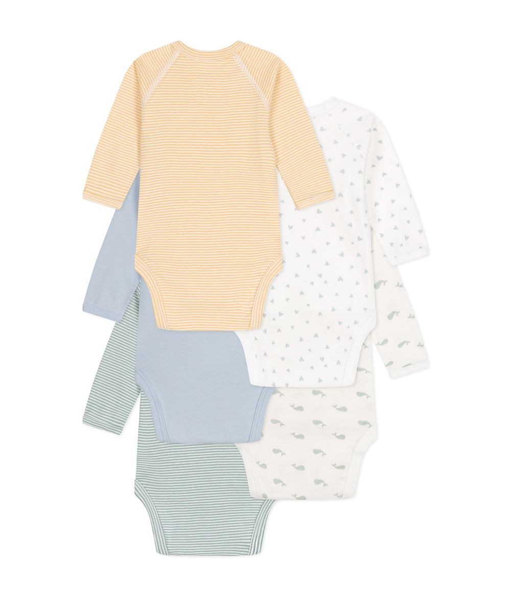 Petit Bateau - 5pc-Set - Babies' Long Sleeved Wrap Over Bodysuits