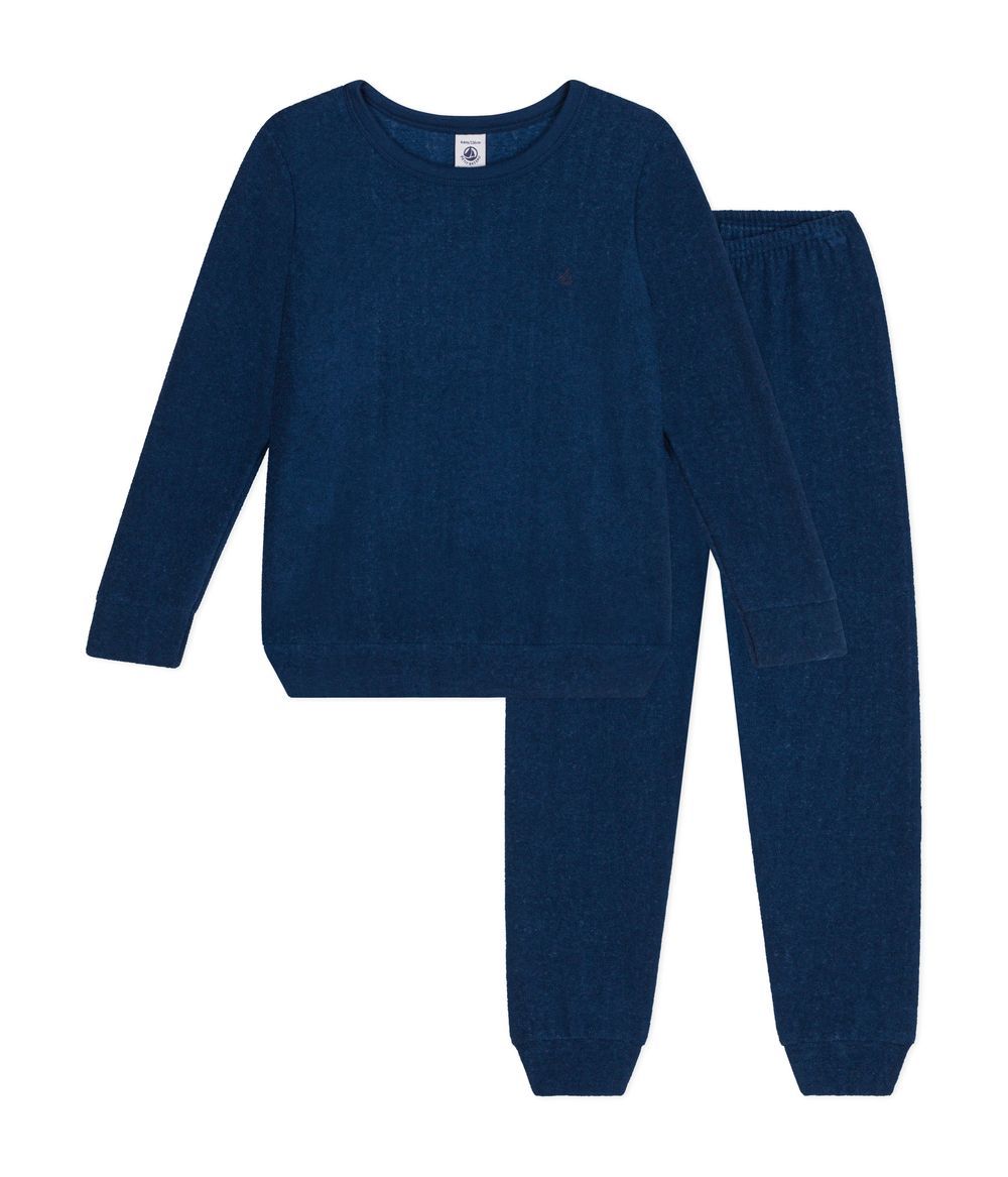 Petit Bateau - 2pc-Set - Children's Plain T-Shirt And Pyjamas In Brushed Terry Towelling - Incognito