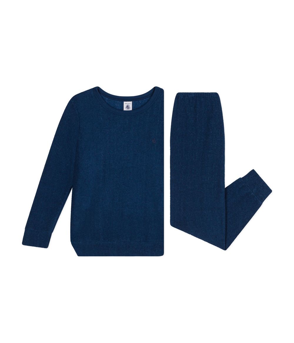 Petit Bateau - 2pc-Set - Children's Plain T-Shirt And Pyjamas In Brushed Terry Towelling - Incognito