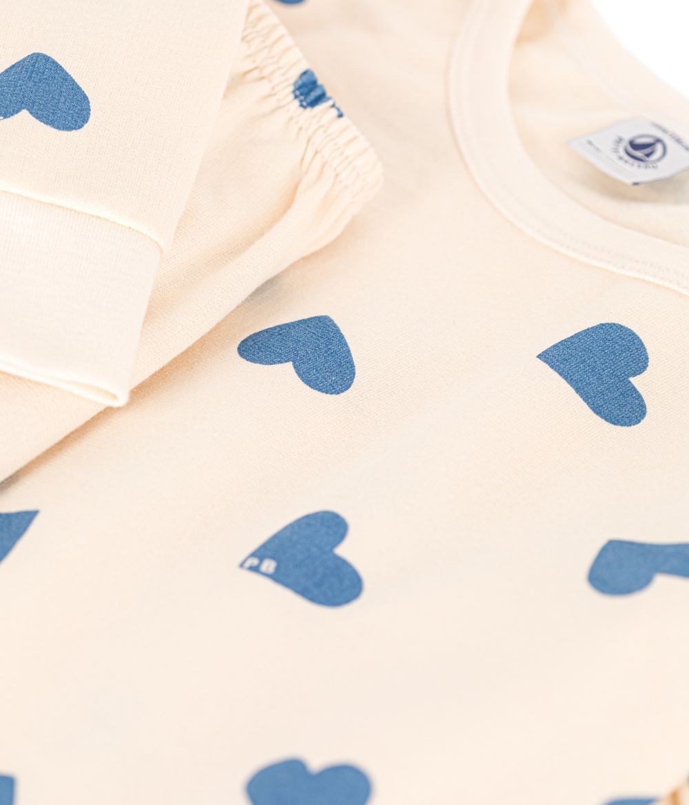 Petit Bateau - 2pc-Set - Heart Printed Cotton Pyjama - Beige/Blue