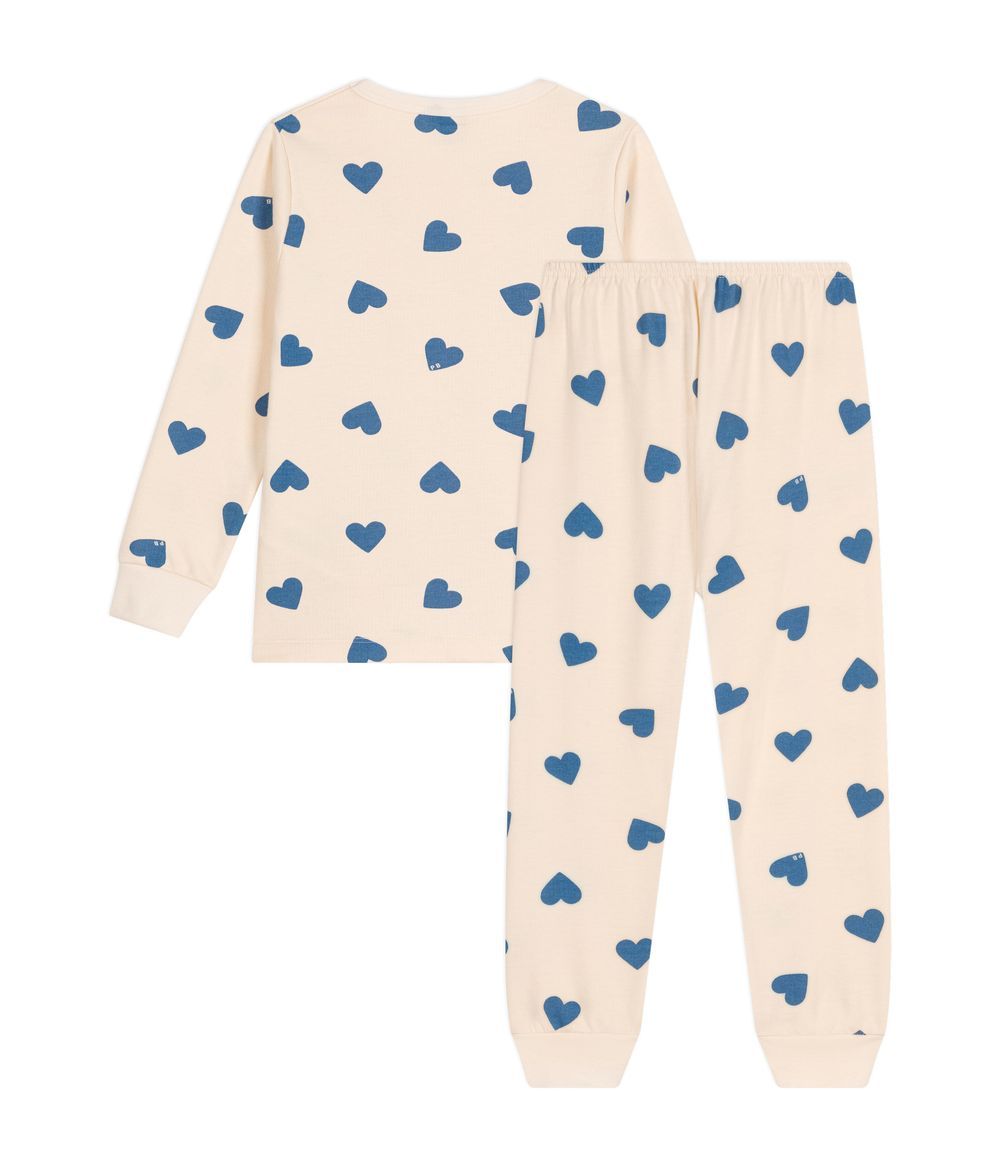 Petit Bateau - 2pc-Set - Heart Printed Cotton Pyjama - Beige/Blue