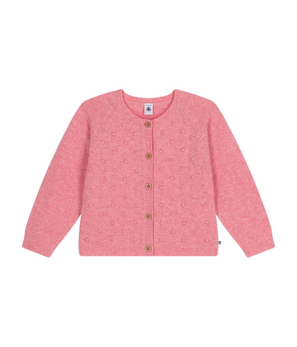 PETIT BATEAU - Girls' Wool Cardigans - Roseline Chine Pink