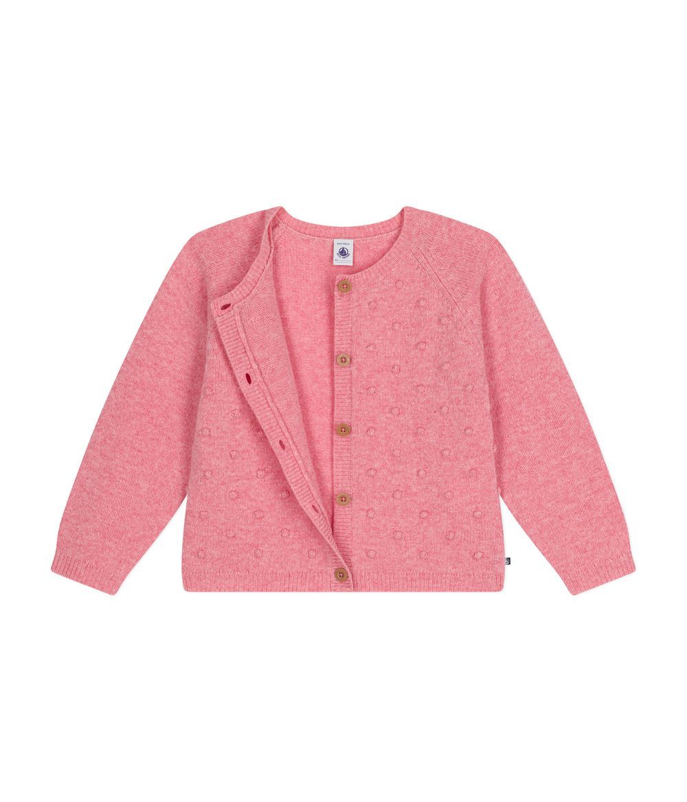 PETIT BATEAU - Girls' Wool Cardigans - Roseline Chine Pink