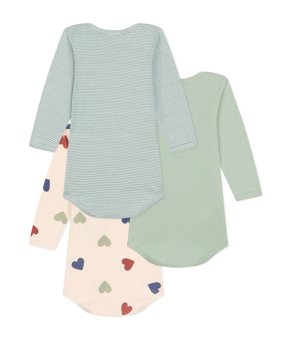 Petit Bateau - Babies' Long-Sleeved Cotton Bodysuits Pack Of 3 - Triple Heart Print