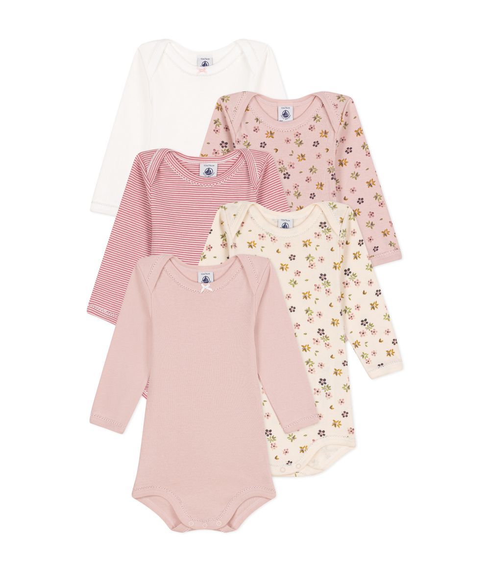 Petit Bateau - Babies' Long-Sleeved Bodysuits Pack Of 5 - Floral Cotton