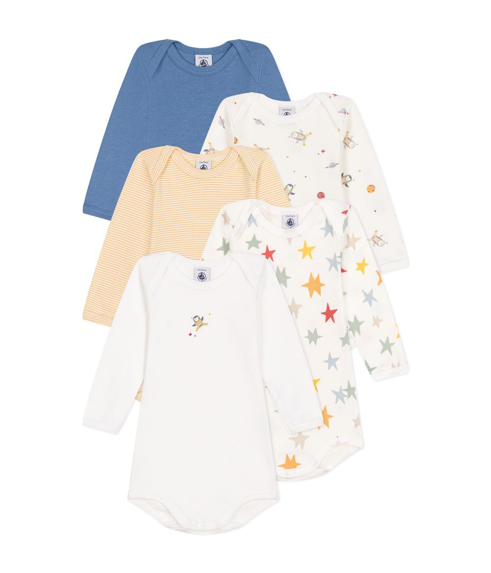 Petit Bateau - Babies' Long-Sleeved Cotton Bodysuits Pack Of 5 - Space-Print