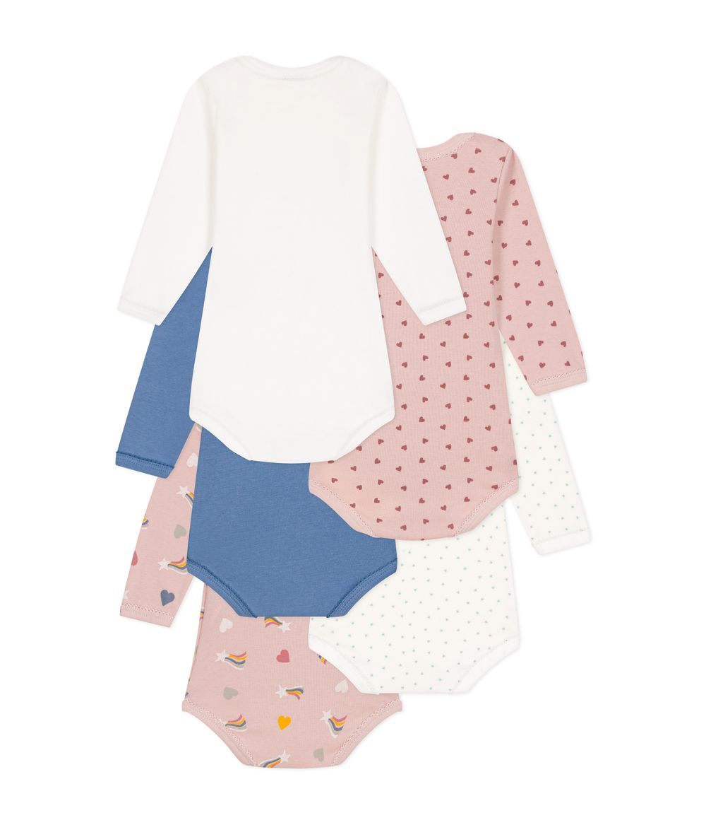 Petit Bateau - Babies' Long-Sleeved Patterned Bodysuits Pack Of 5 - Star & Flower