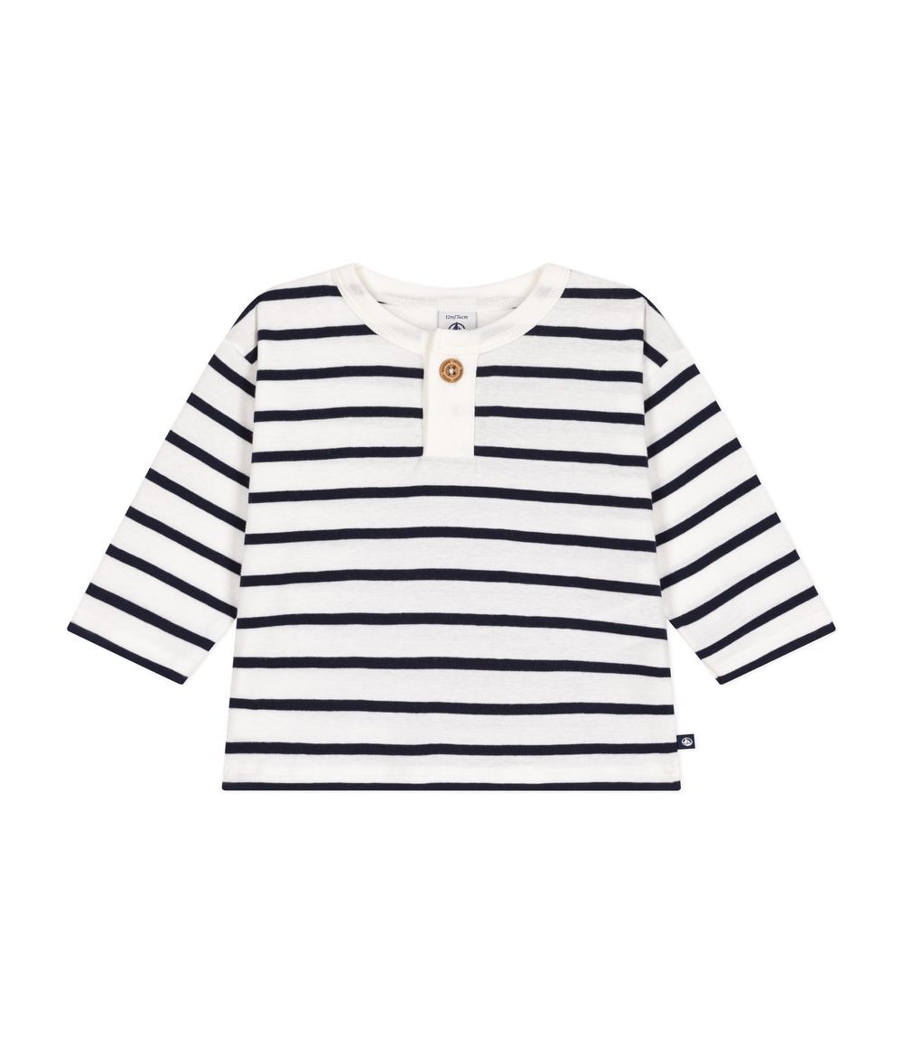 Petit Bateau - Babies' Long-Sleeved Fine Jersey Striped T-Shirt - White/Blue