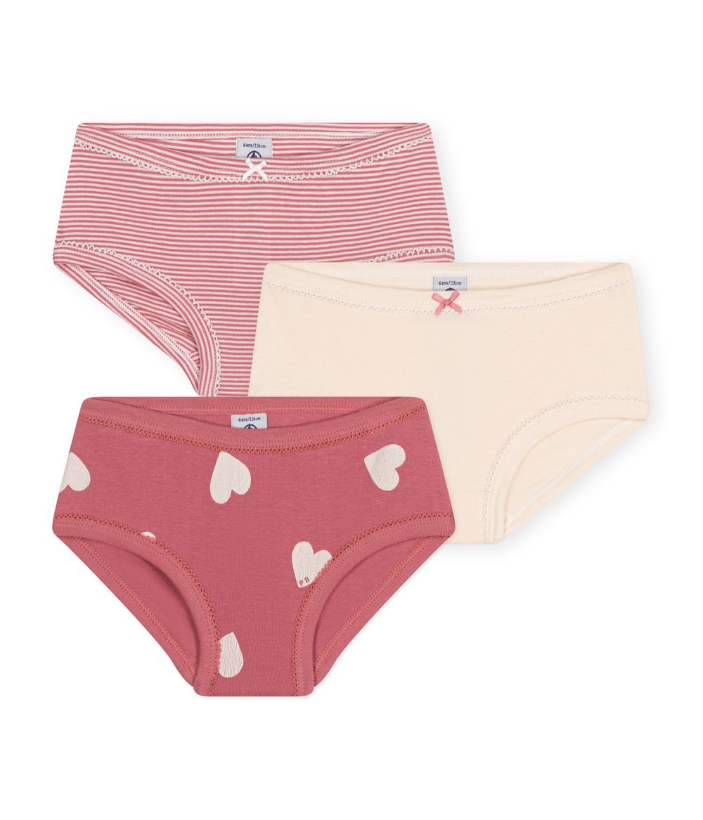 PETIT BATEAU - Children's Heart Patterned Cotton Knickers Pack Of 3 - Set 1