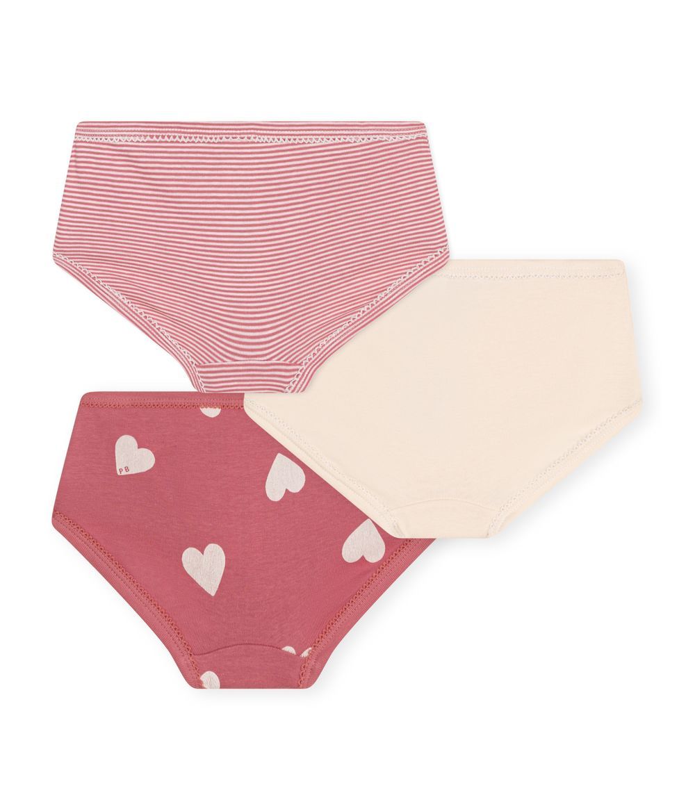 PETIT BATEAU - Children's Heart Patterned Cotton Knickers Pack Of 3 - Set 1