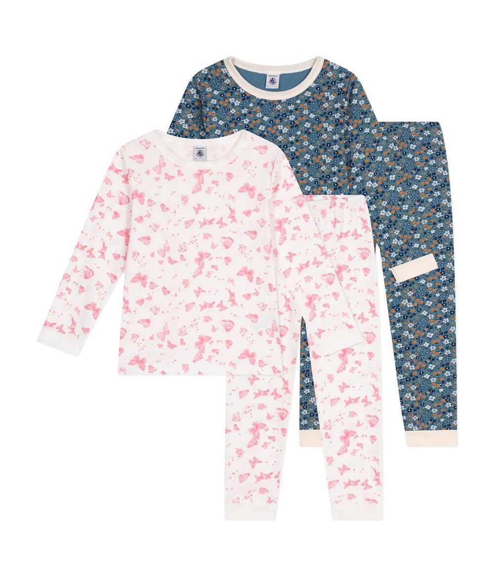 PETIT BATEAU - Children's Cotton Pyjamas Pack Of 2 - Set 1 Butterflies/Floral