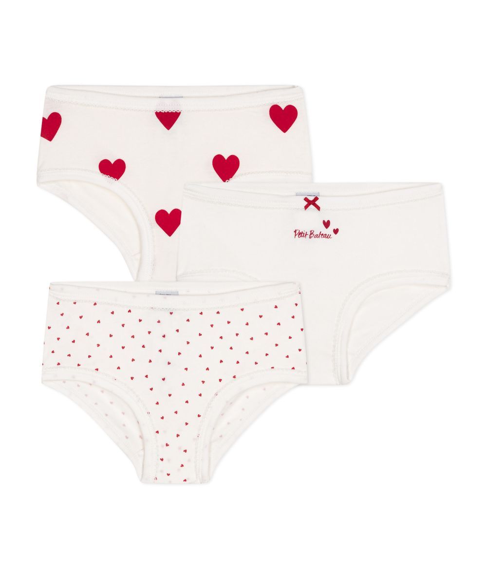 PETIT BATEAU - Children's High-Waisted Cotton Heart Pattern Knickers Pack Of 3 - Set 1