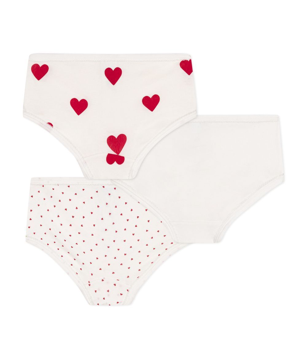 PETIT BATEAU - Children's High-Waisted Cotton Heart Pattern Knickers Pack Of 3 - Set 1