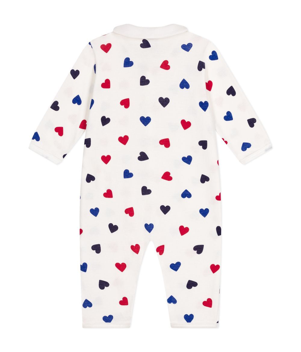 Petit Bateau - Heart Printed Footless Sleepsuit - Marshmallow White