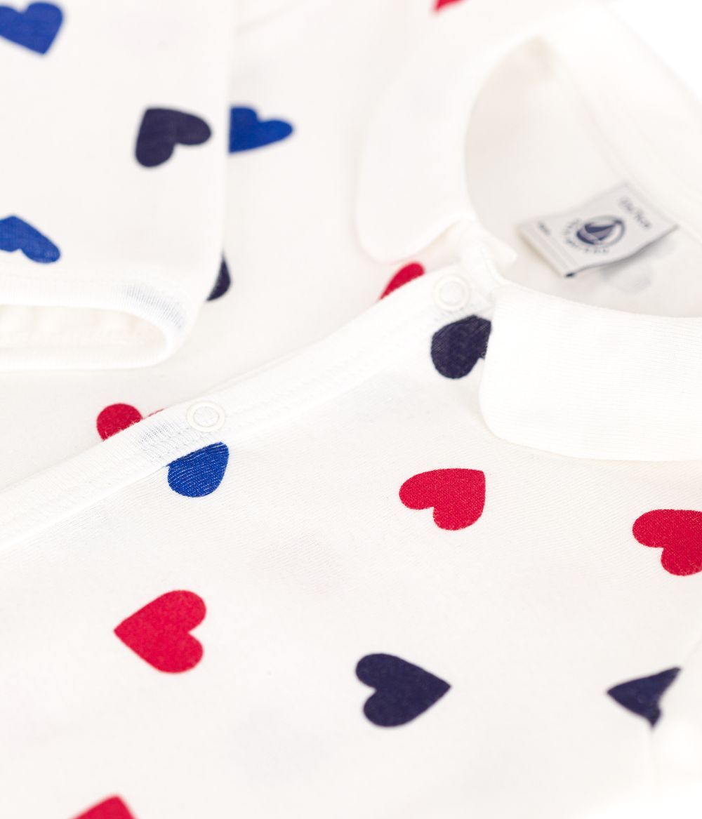 Petit Bateau - Heart Printed Footless Sleepsuit - Marshmallow White