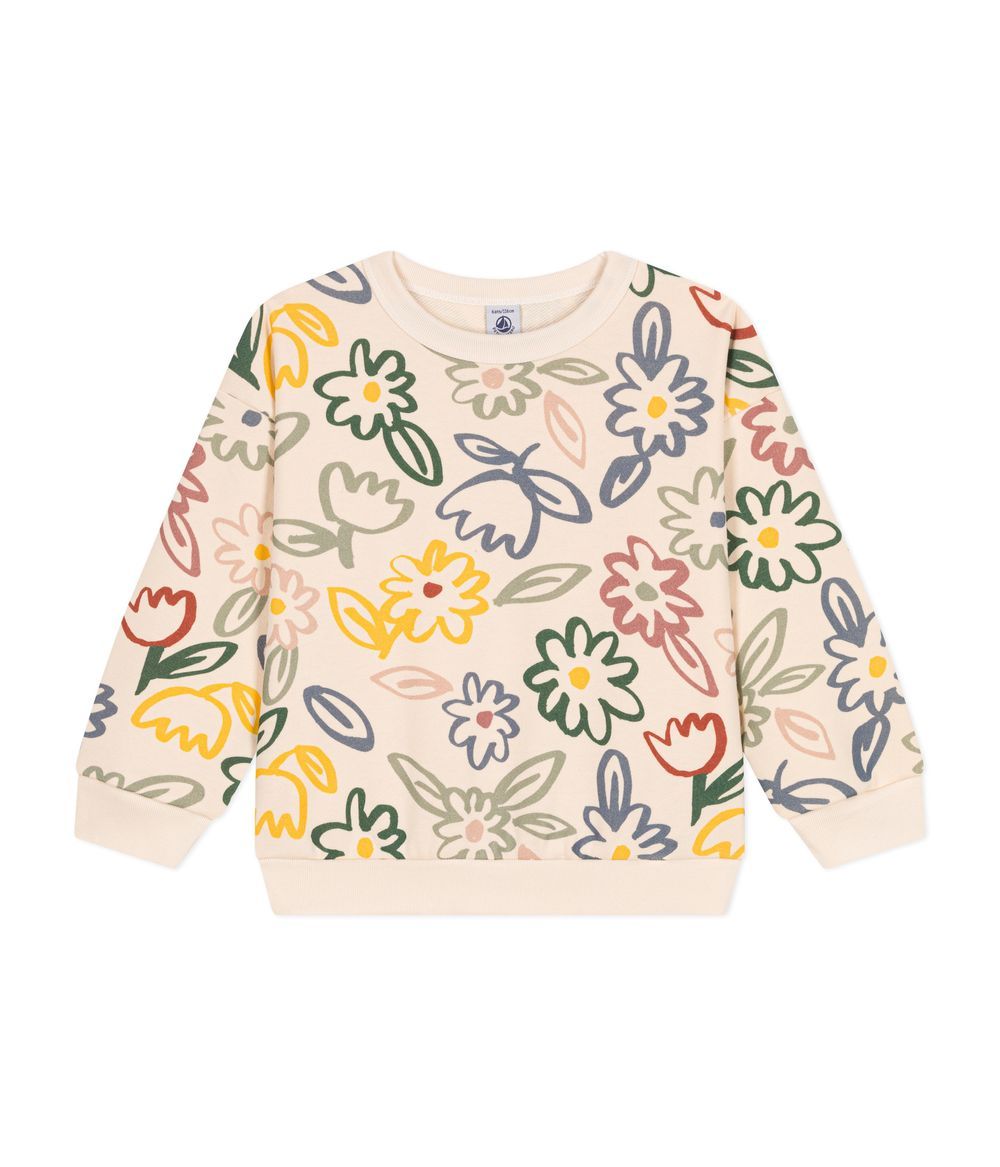 PETIT BATEAU - Little Girls' Fleece Sweatshirt - Avalanche White/Multicolor