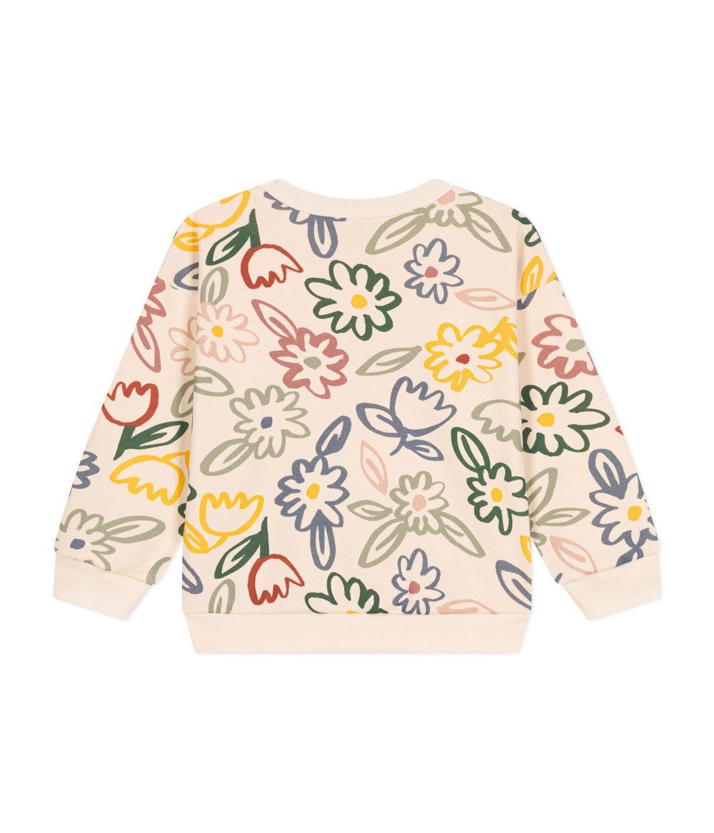 PETIT BATEAU - Little Girls' Fleece Sweatshirt - Avalanche White/Multicolor