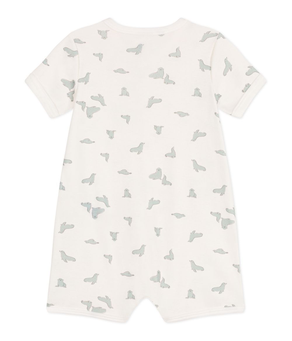 Petit Bateau - Seal Printed Short Baby Romper - Marshmallow White