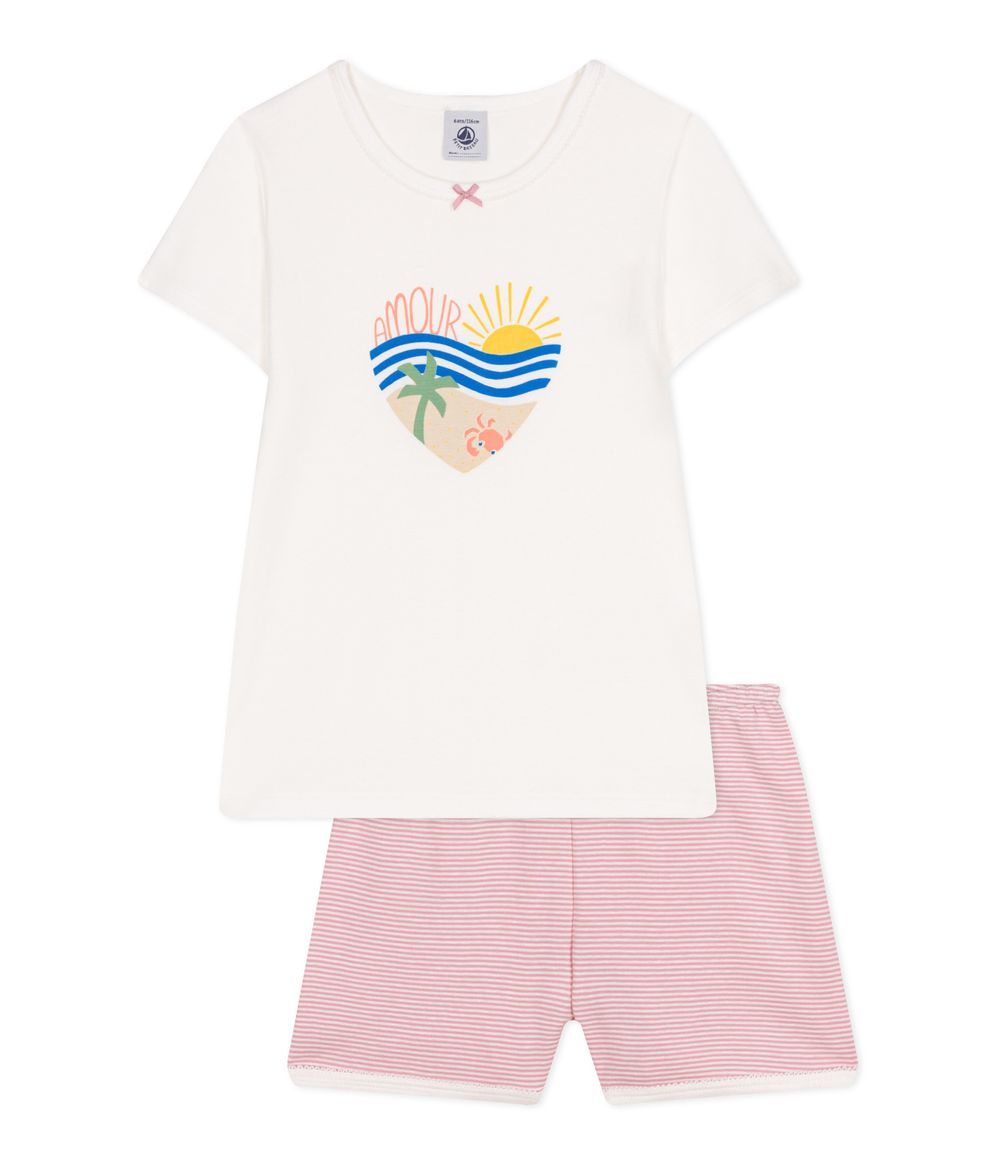 Petit Bateau - Children's Short Cotton Pyjamas - White/Pink