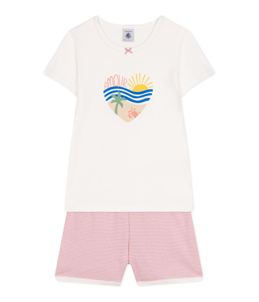 Petit Bateau - Children's Short Cotton Pyjamas - White/Pink