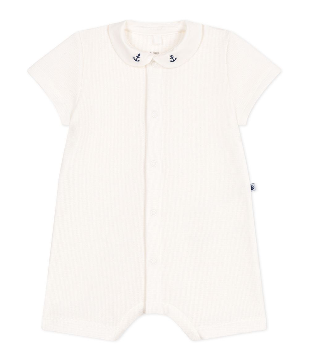 Petit Bateau - Baby Short Sleeves Cotton Playsuit - Marshmallow White