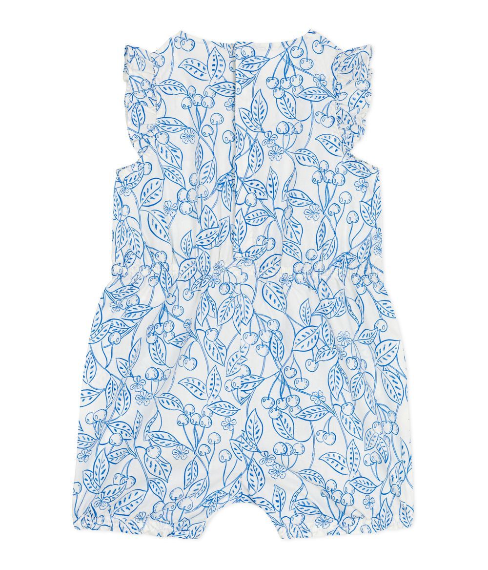 Petit Bateau - Girl's Cherry Printed Playsuit - Marshmallow Blue/Porcelana White