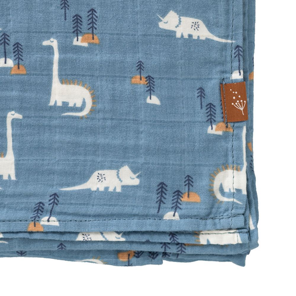 Fresk - Baby Swaddle - Dino - Blue - 120x120cm