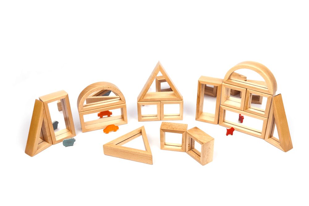 Edu Fun - Mirror Window Blocks With Wooden Box & Lid 16 Pieces