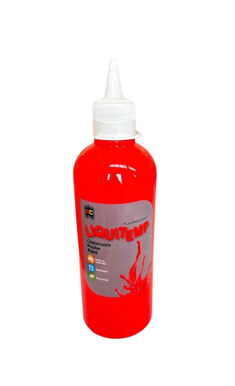 Edu Fun - Fluorescent Liquitemp Classroom Poster Paint - Scarlet - 500 ml