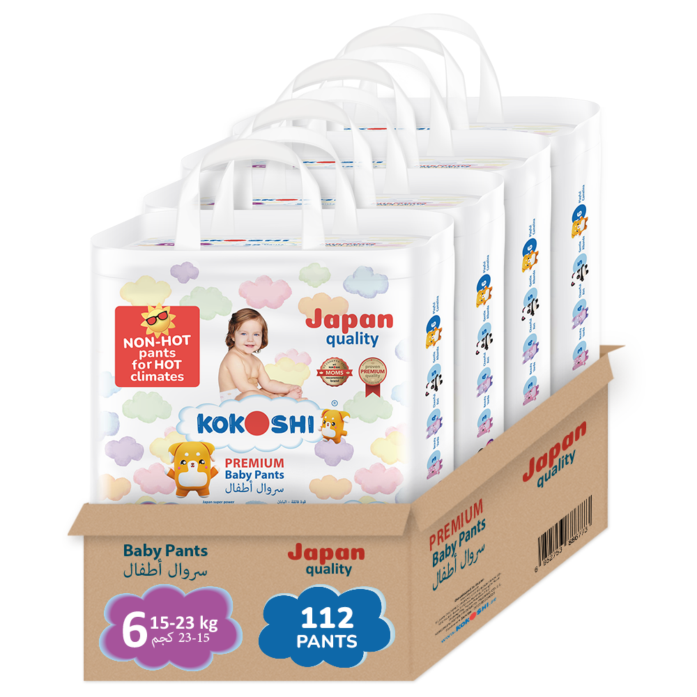 Kokoshi - Premium Baby Pants 15-23kg - Size 6 - Pack of 4 - 112Pcs