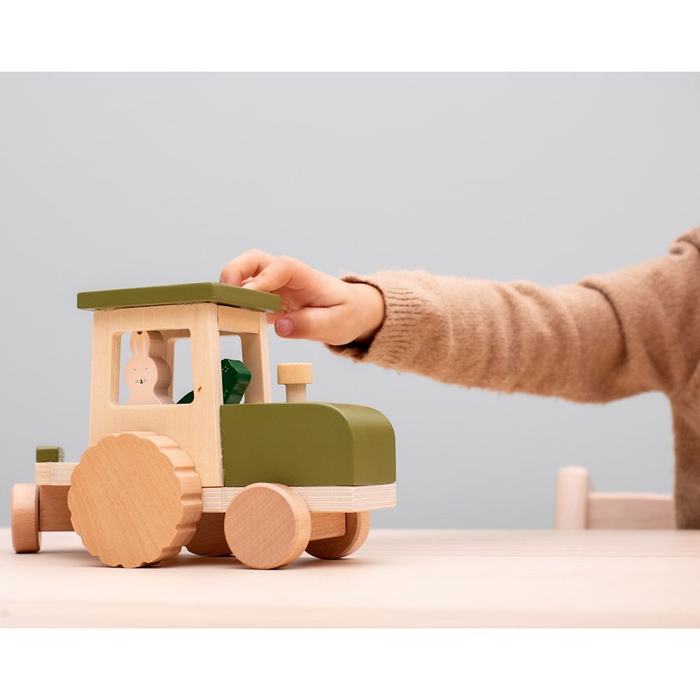 Trixie - Wooden Tractor With Trailer - Green