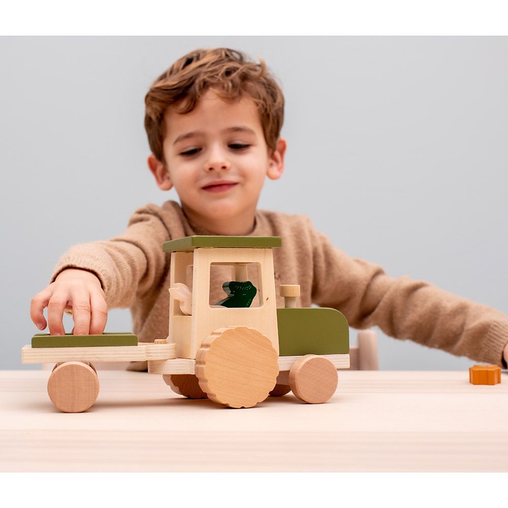 Trixie - Wooden Tractor With Trailer - Green