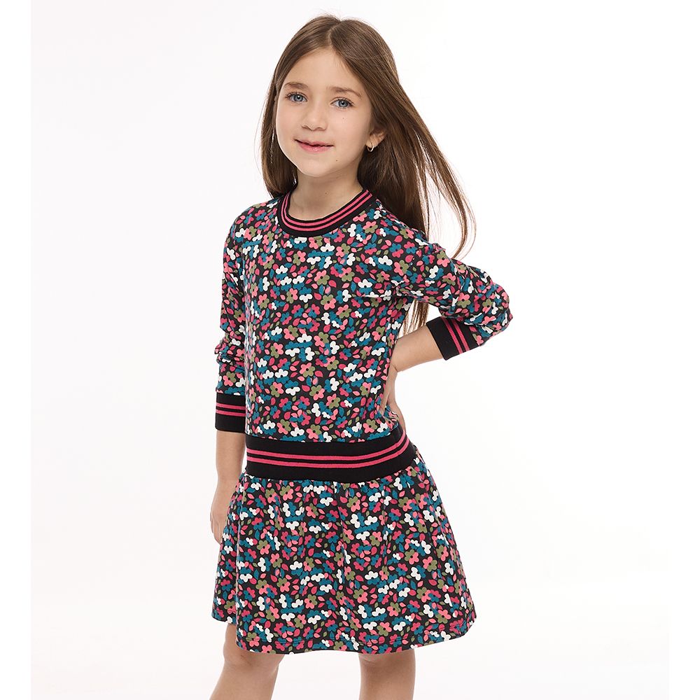 Victor and Jane - Girls' All-Over Floral Print Long Sleeves Dresses