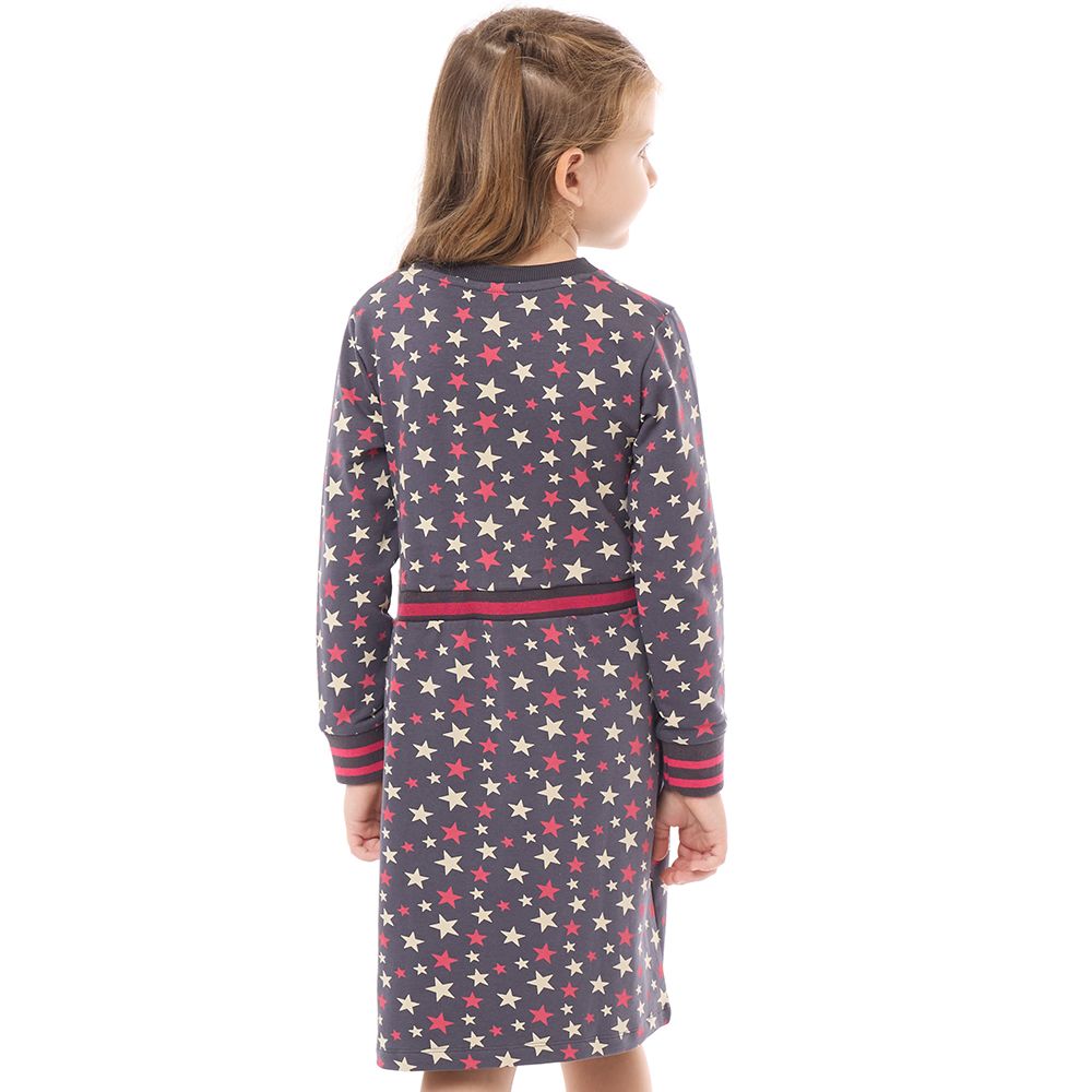 Victor and Jane - Girls' Stylish Printed "Stars" Long Sleeves Dresses Dark Gray