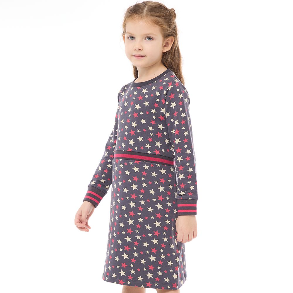 Victor and Jane - Girls' Stylish Printed "Stars" Long Sleeves Dresses Dark Gray