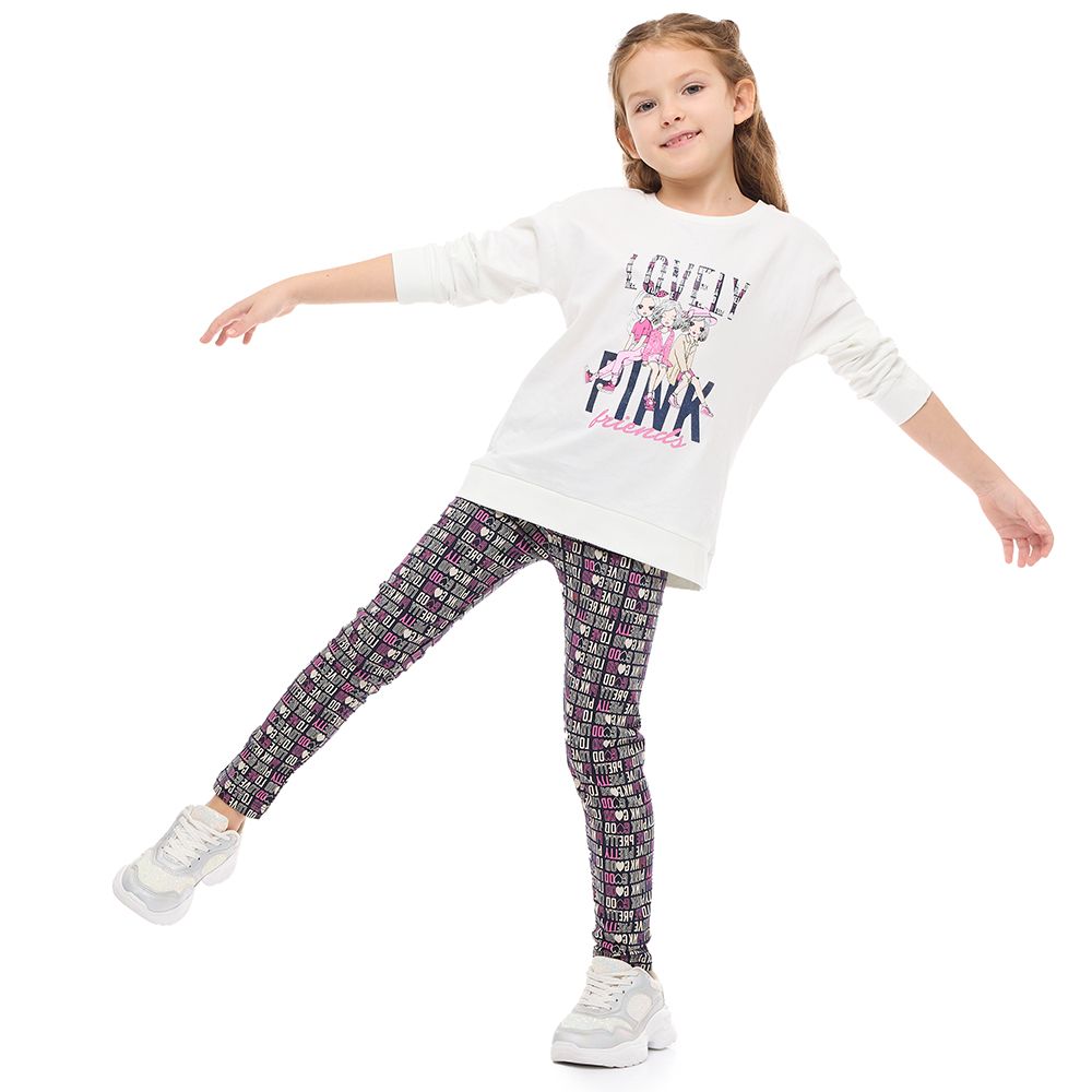 Victor and Jane - "Lovely Pink Friends" Sweat Top & Printed Leggings - 2 Pcs