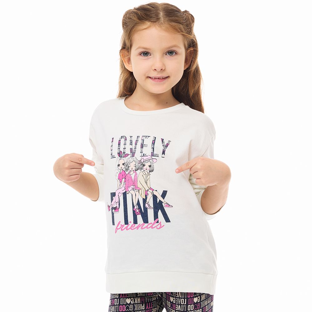 Victor and Jane - "Lovely Pink Friends" Sweat Top & Printed Leggings - 2 Pcs