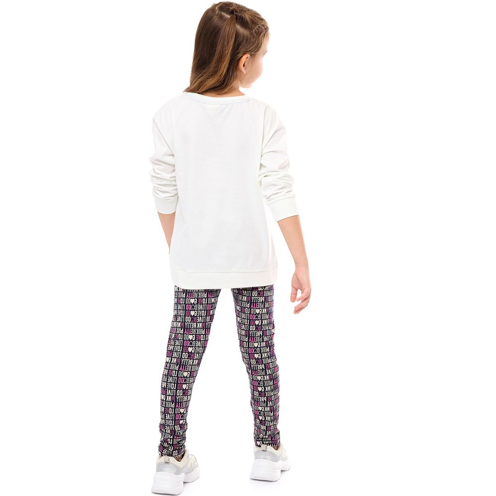 Victor and Jane - "Lovely Pink Friends" Sweat Top & Printed Leggings - 2 Pcs