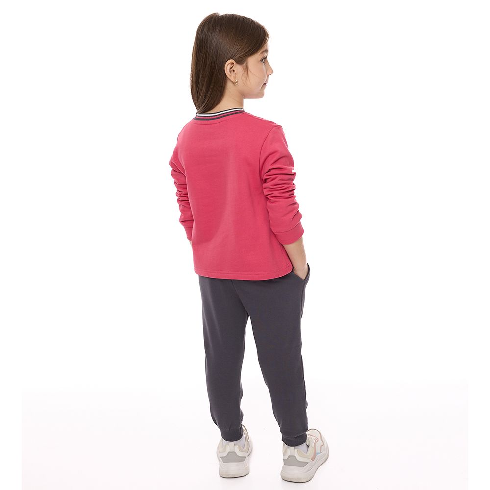 Victor and Jane - 2pc-Set - Girls' Sweat Top And Joggers - Fuchsia/Dark Grey