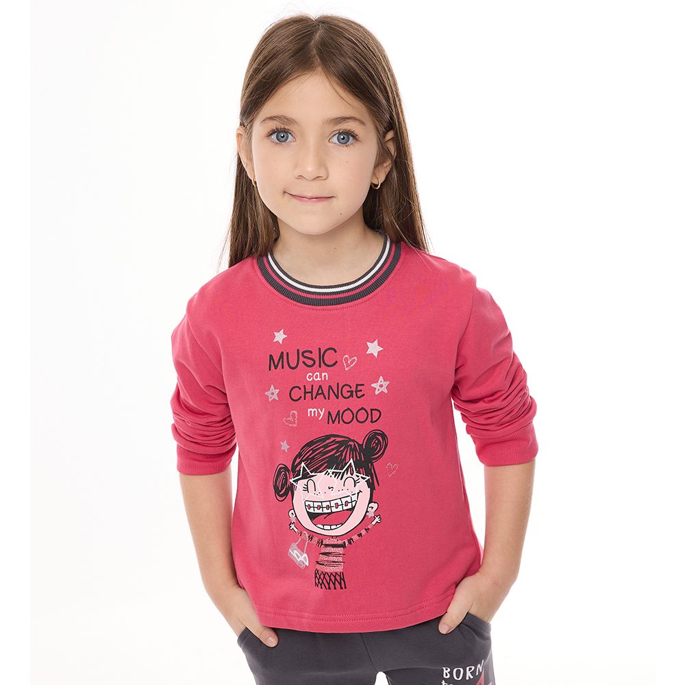 Victor and Jane - 2pc-Set - Girls' Sweat Top And Joggers - Fuchsia/Dark Grey