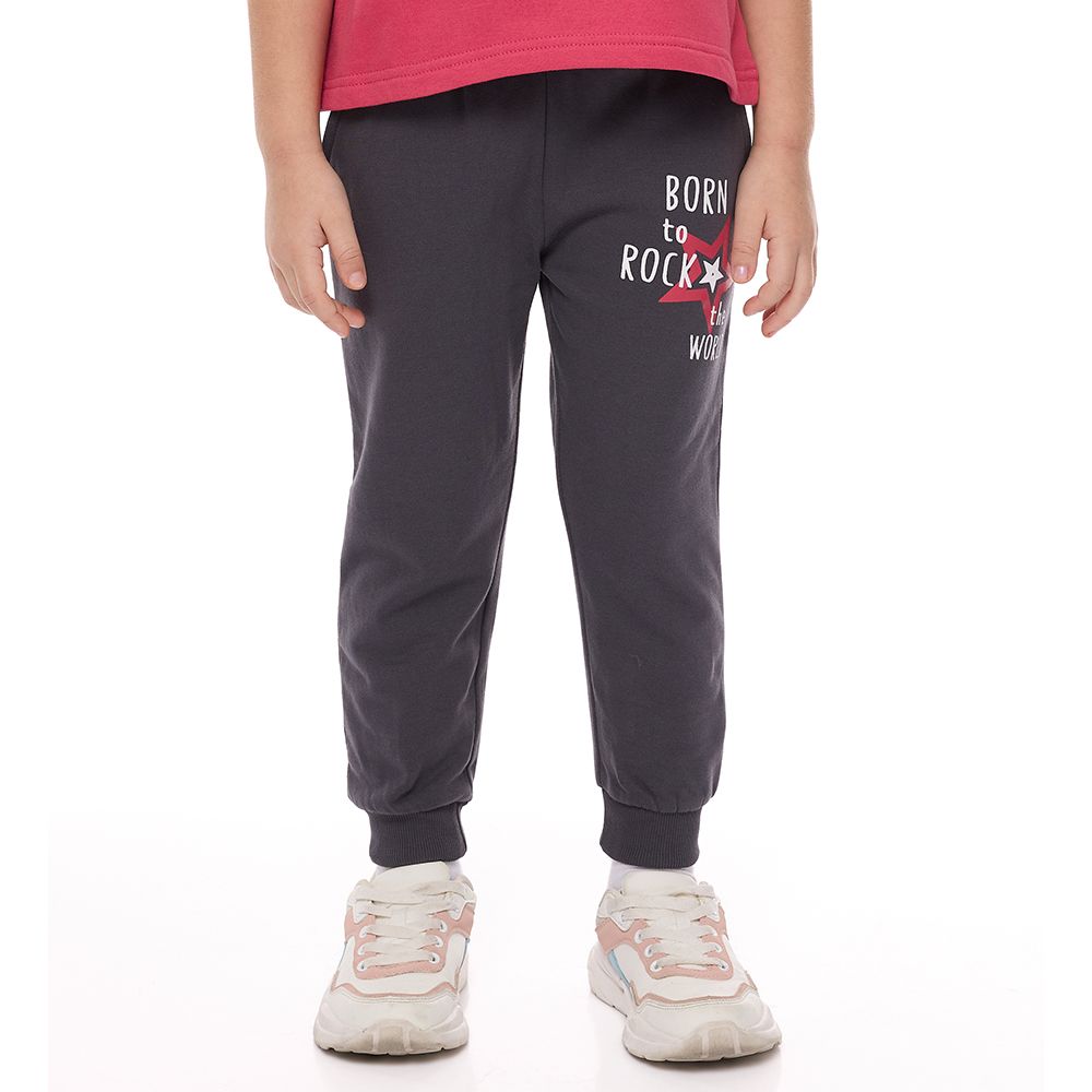 Victor and Jane - 2pc-Set - Girls' Sweat Top And Joggers - Fuchsia/Dark Grey