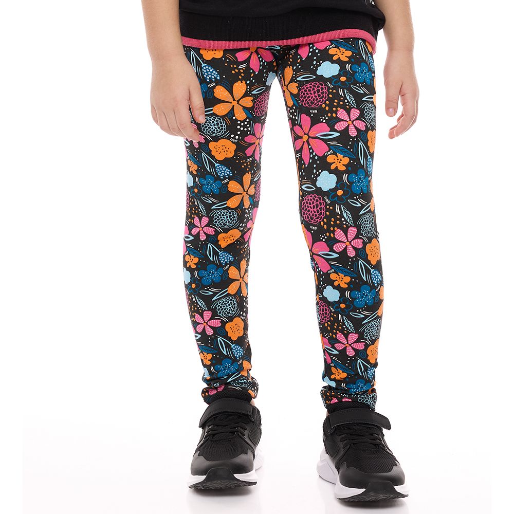 Victor and Jane - Sweat Top & Floral Printed Leggings - Black - 2 Pcs