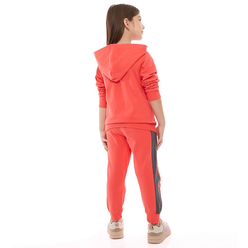 Victor and Jane - Co-ords Set - Embroidered 'Wild' Hoodie Top & Pants - Coral - 2 Pcs