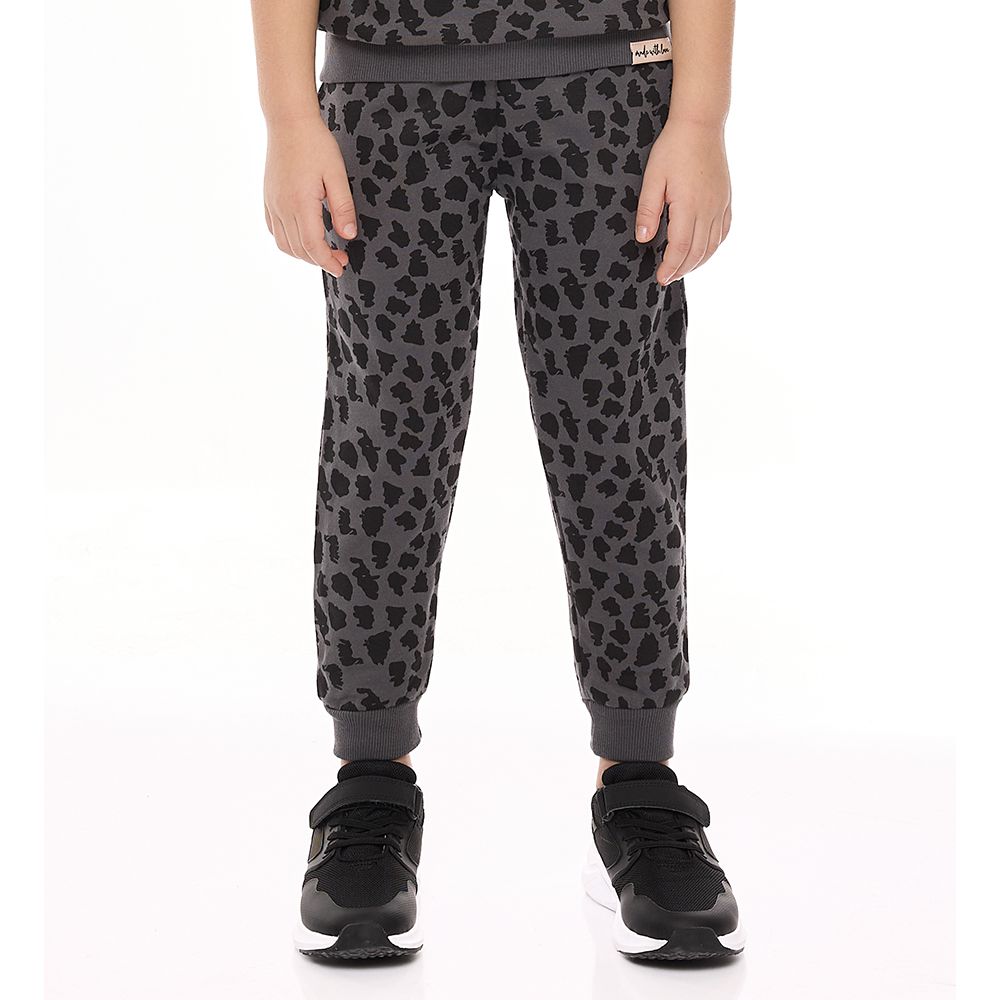 Victor and Jane - 2pc-Set - Girls' Leopard Print Sweat Top And Joggers - Dark Grey