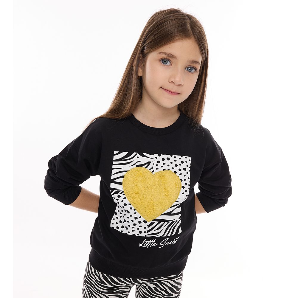 Victor and Jane - Sweat Top & Printed Zebra Leggings - Black - 2 Pcs