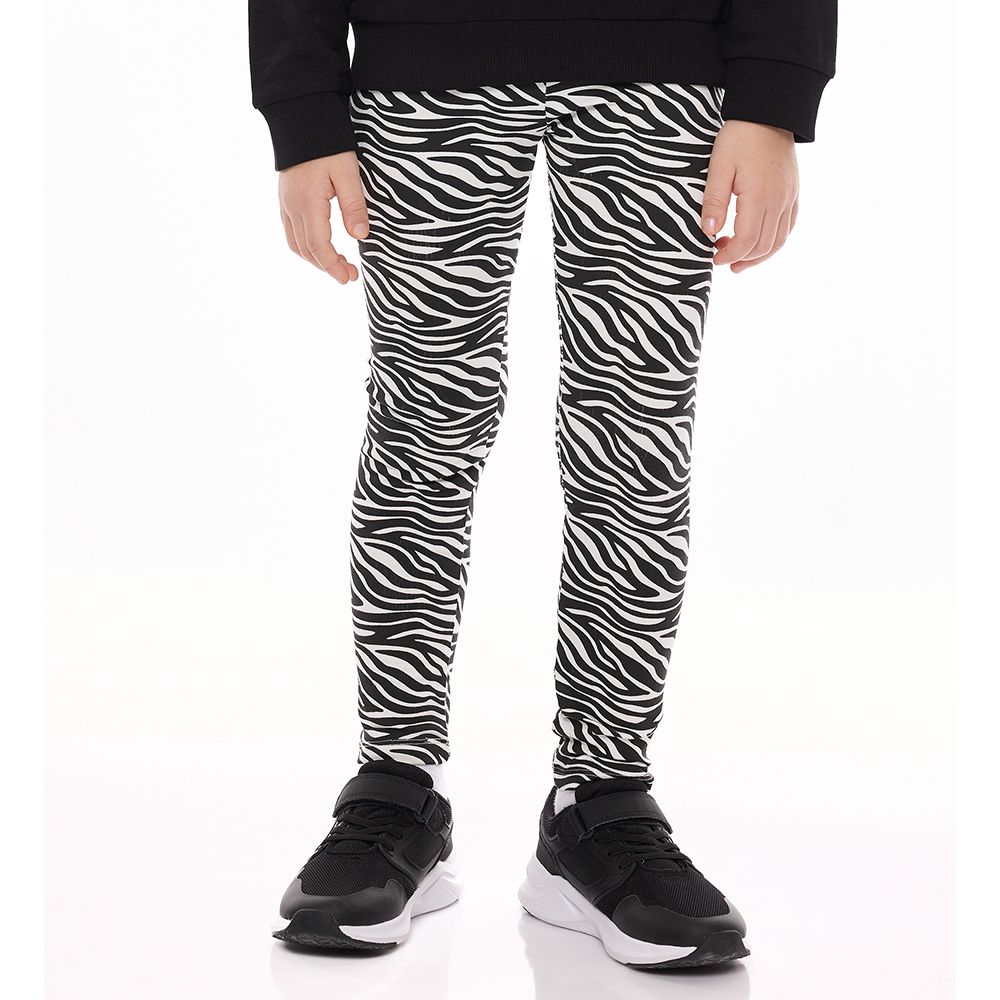 Victor and Jane - Sweat Top & Printed Zebra Leggings - Black - 2 Pcs